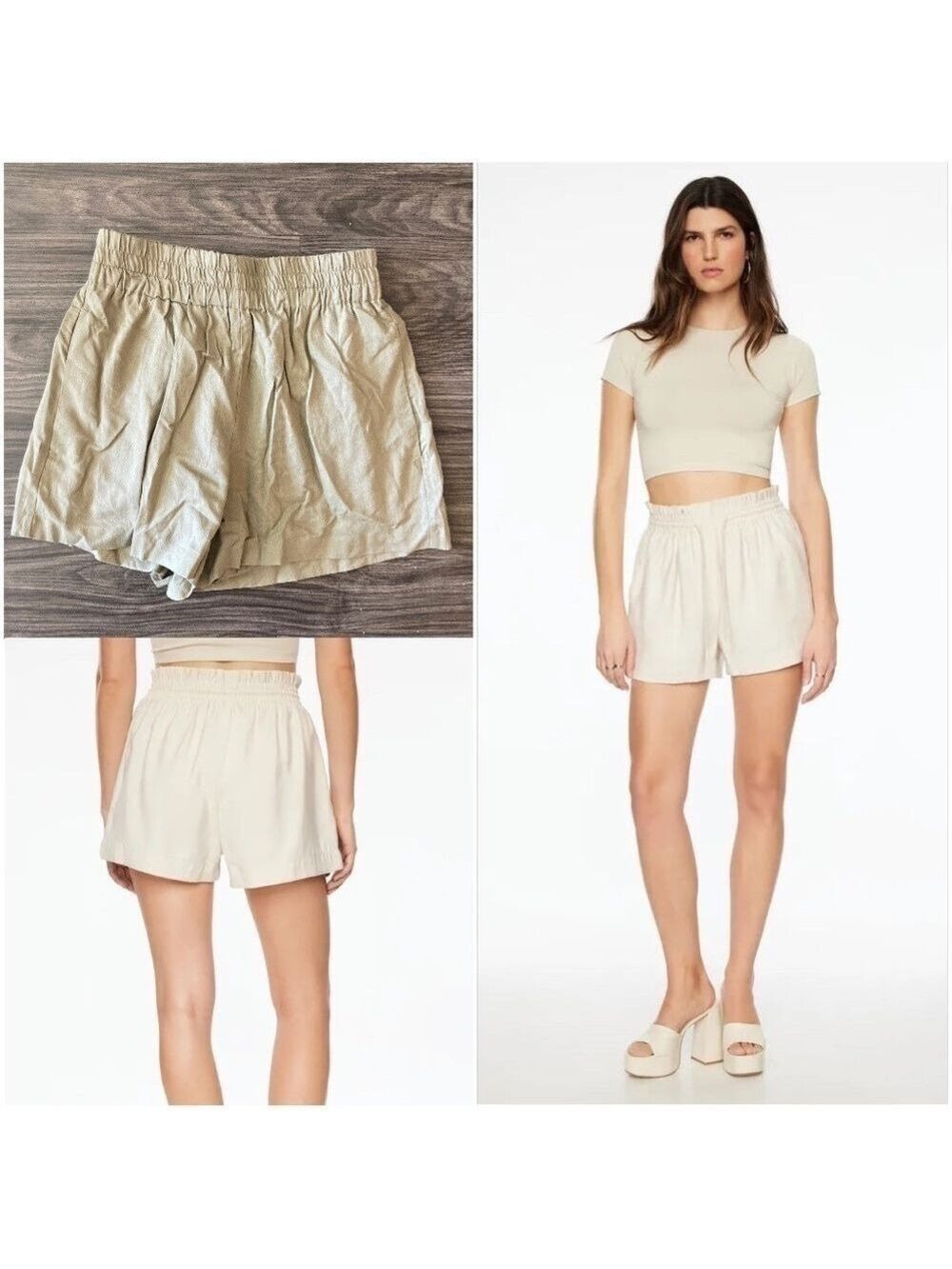 NEW Dynamite Jerri Pull On Linen Shorts High Waisted in Covert Green